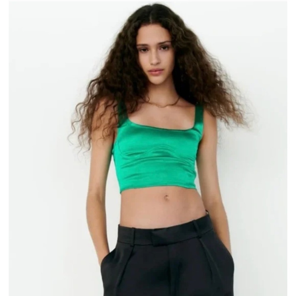 Zara Turquoise Green Satin Crop Top Size Small Like New